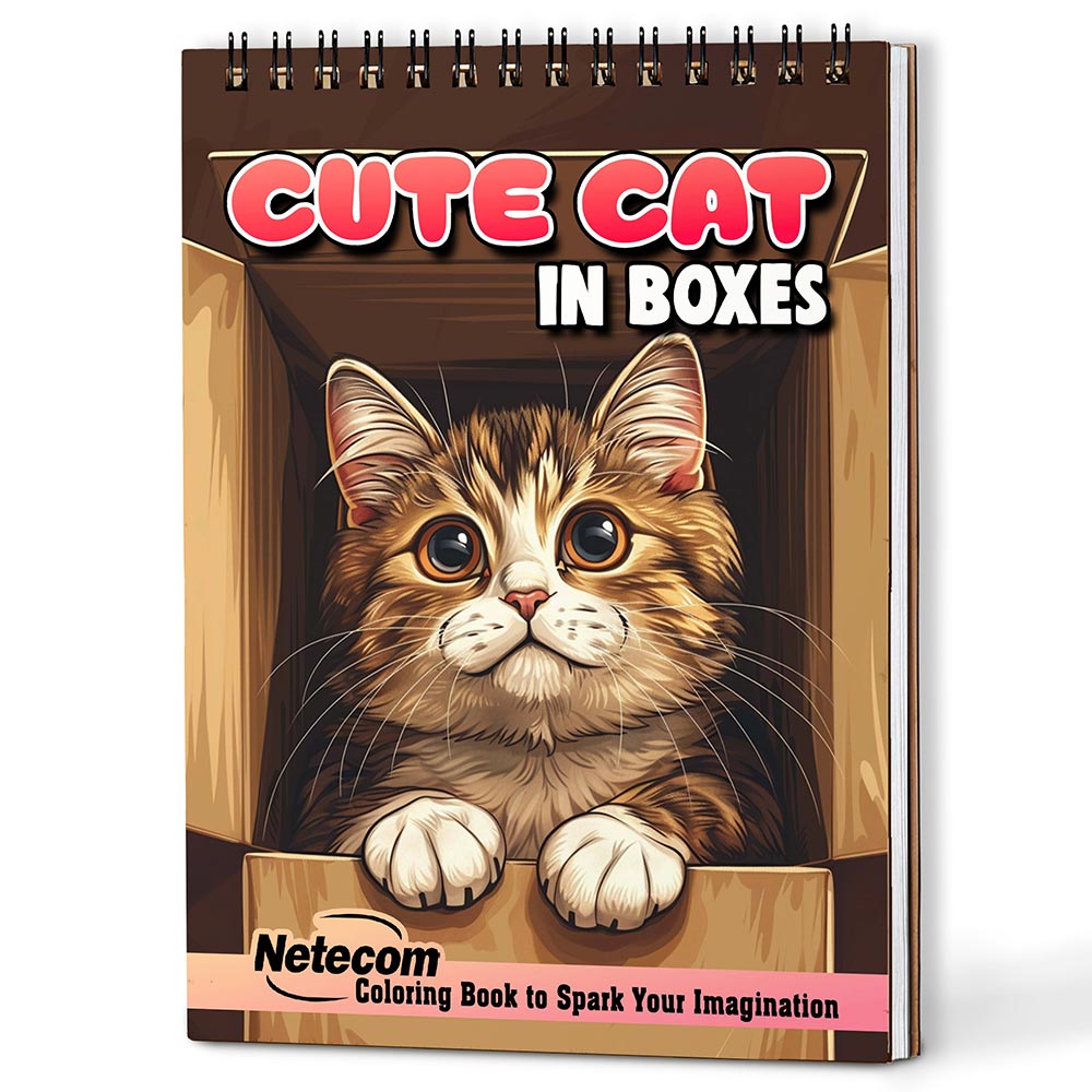 Netecom Cute Cat in Boxes Coloring Book For Adults