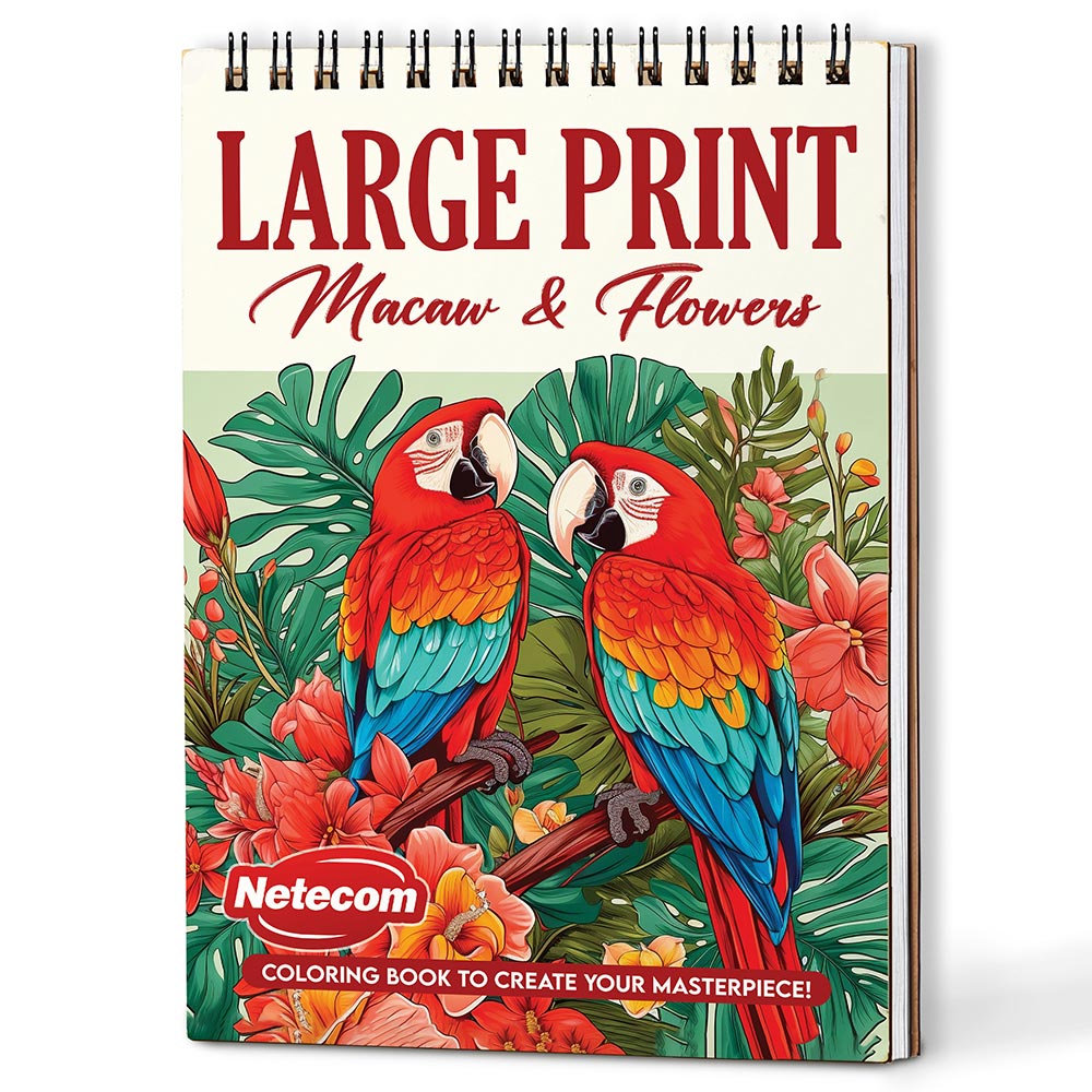 Netecom Large Print Macaw and Flowers Coloring Book For Adults