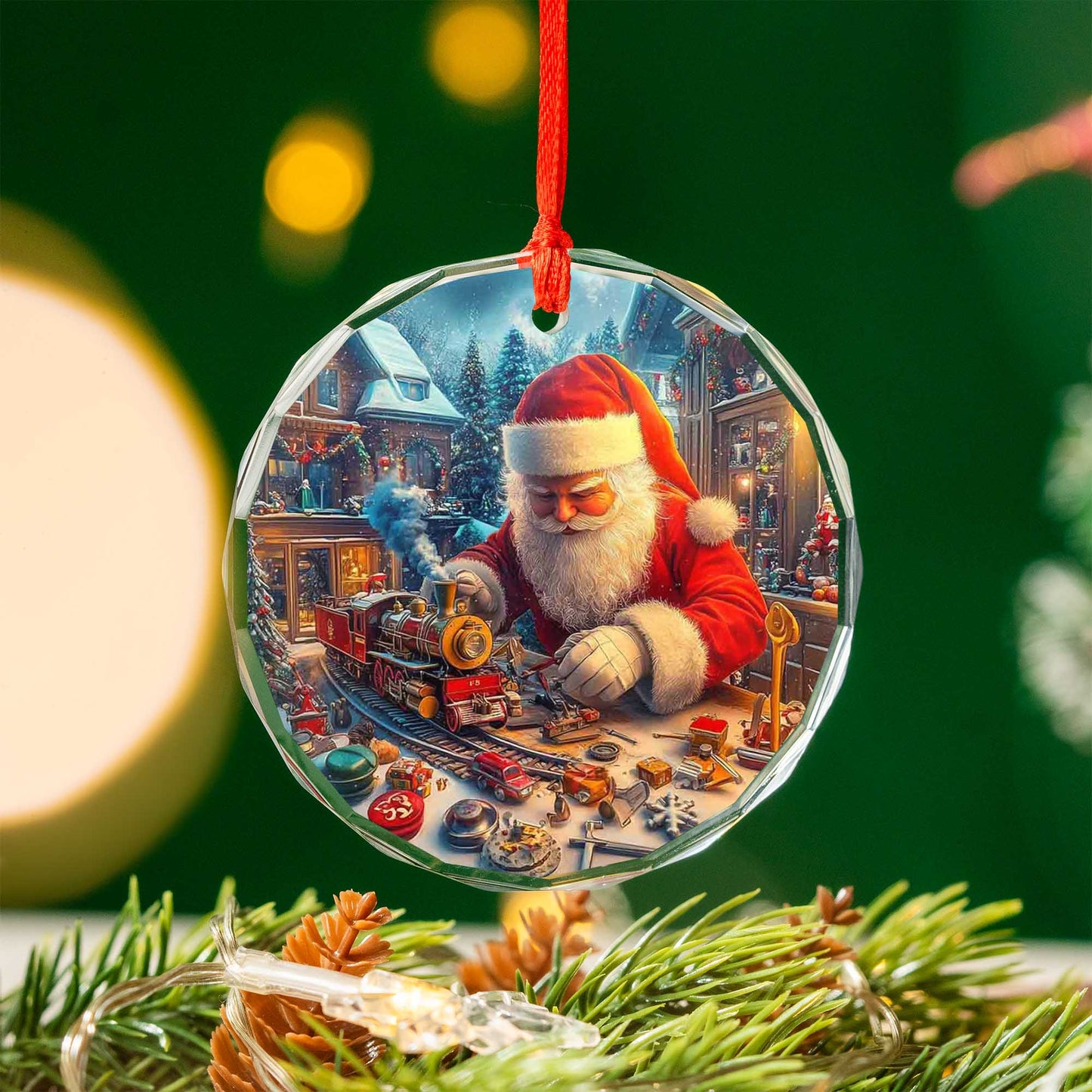 Netecom Santa's Workshop Precision Toymaker Glass Ornament – Christmas Tree Decor, Model Train Enthusiast Gift, 3-inch