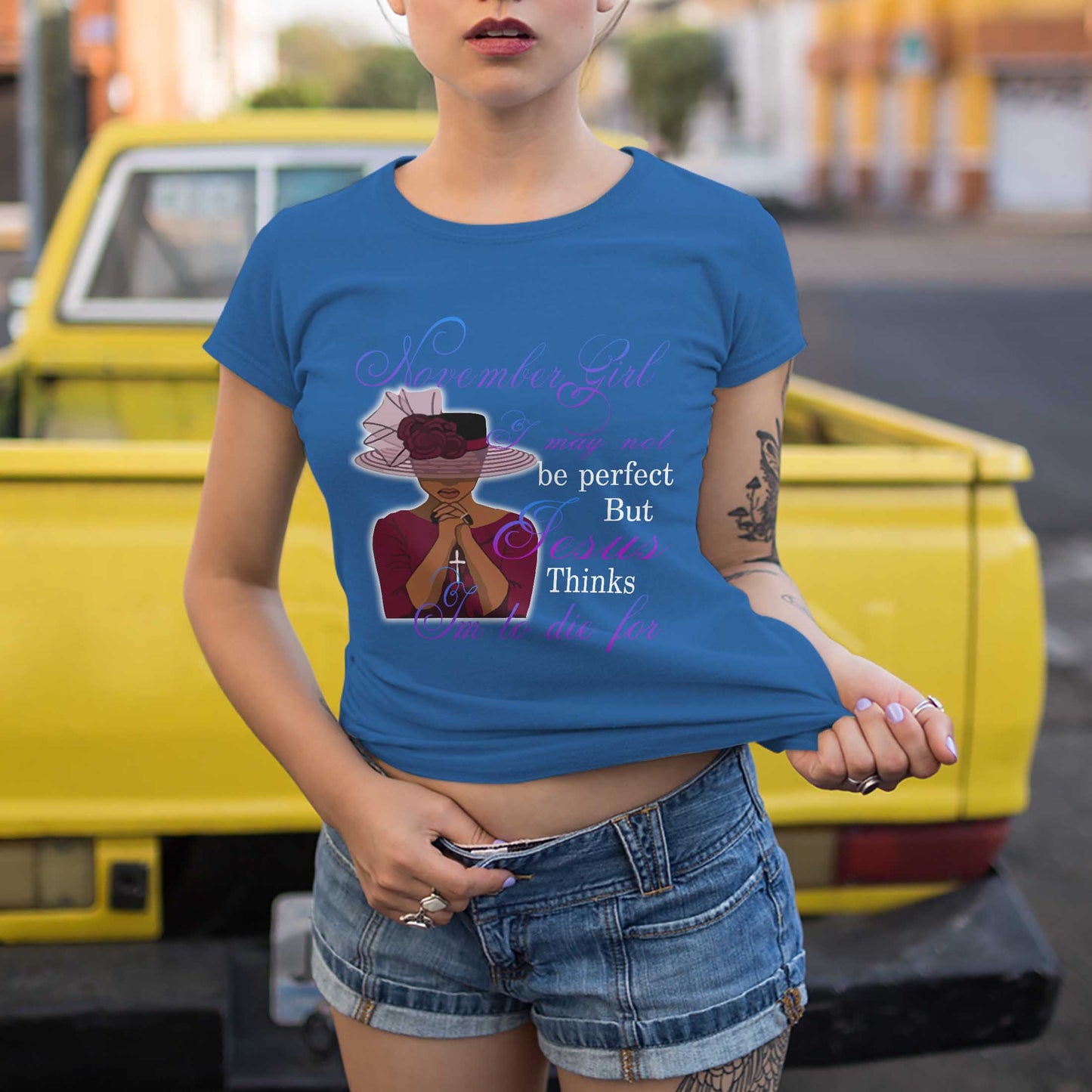 Netecom November Girl Tee - Funny Christian Quote T-Shirt for Women - Special Birthday Gift for November Born