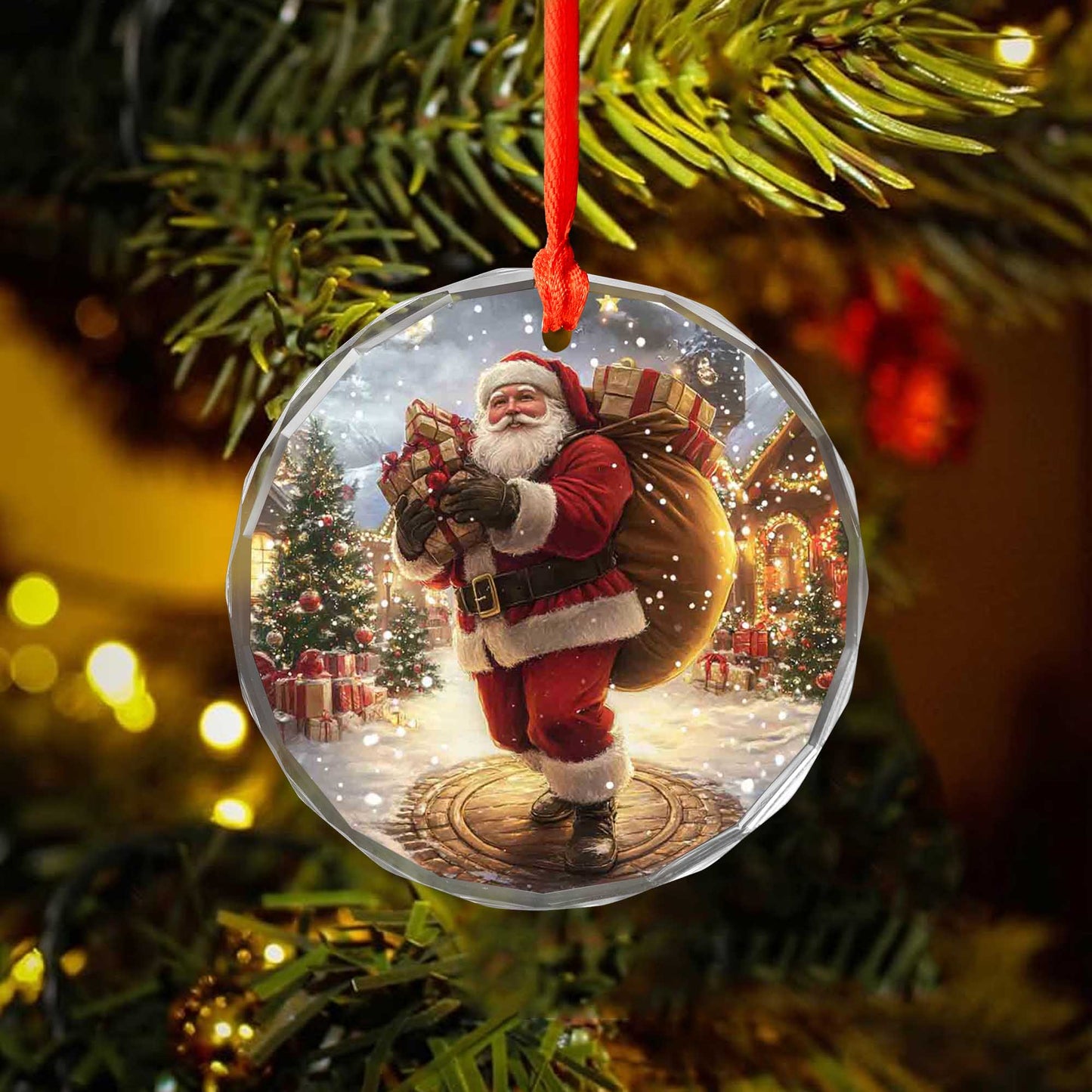 Netecom Santa Claus Carrying Gifts Glass Ornament – Christmas Tree Decoration, Holiday Keepsake Gift