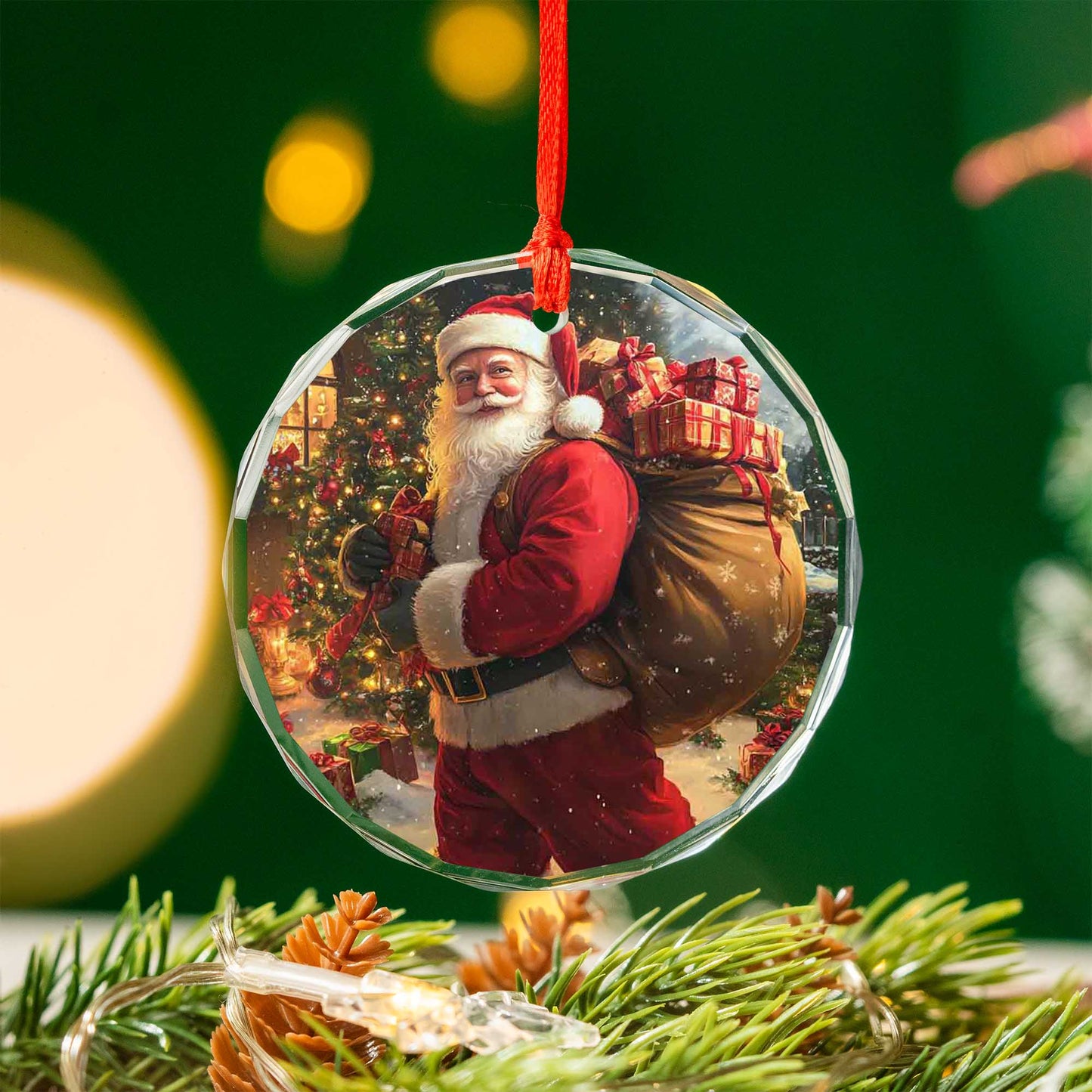 Netecom Santa Claus Delivering Presents Glass Ornament – Christmas Tree Decoration, Festive Gift