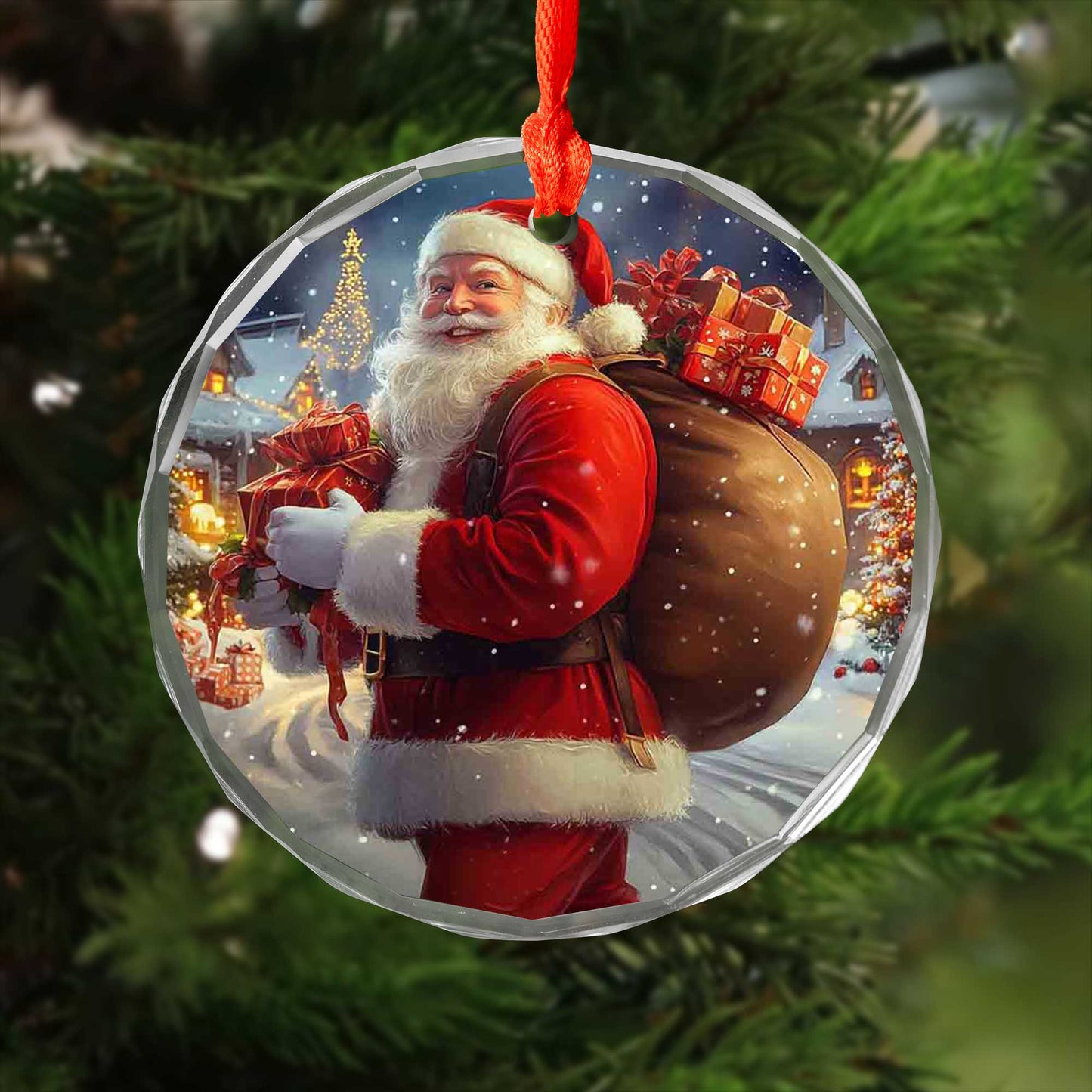Netecom Santa Claus Carrying Presents Glass Ornament – Christmas Tree Decor, Festive Holiday Keepsake