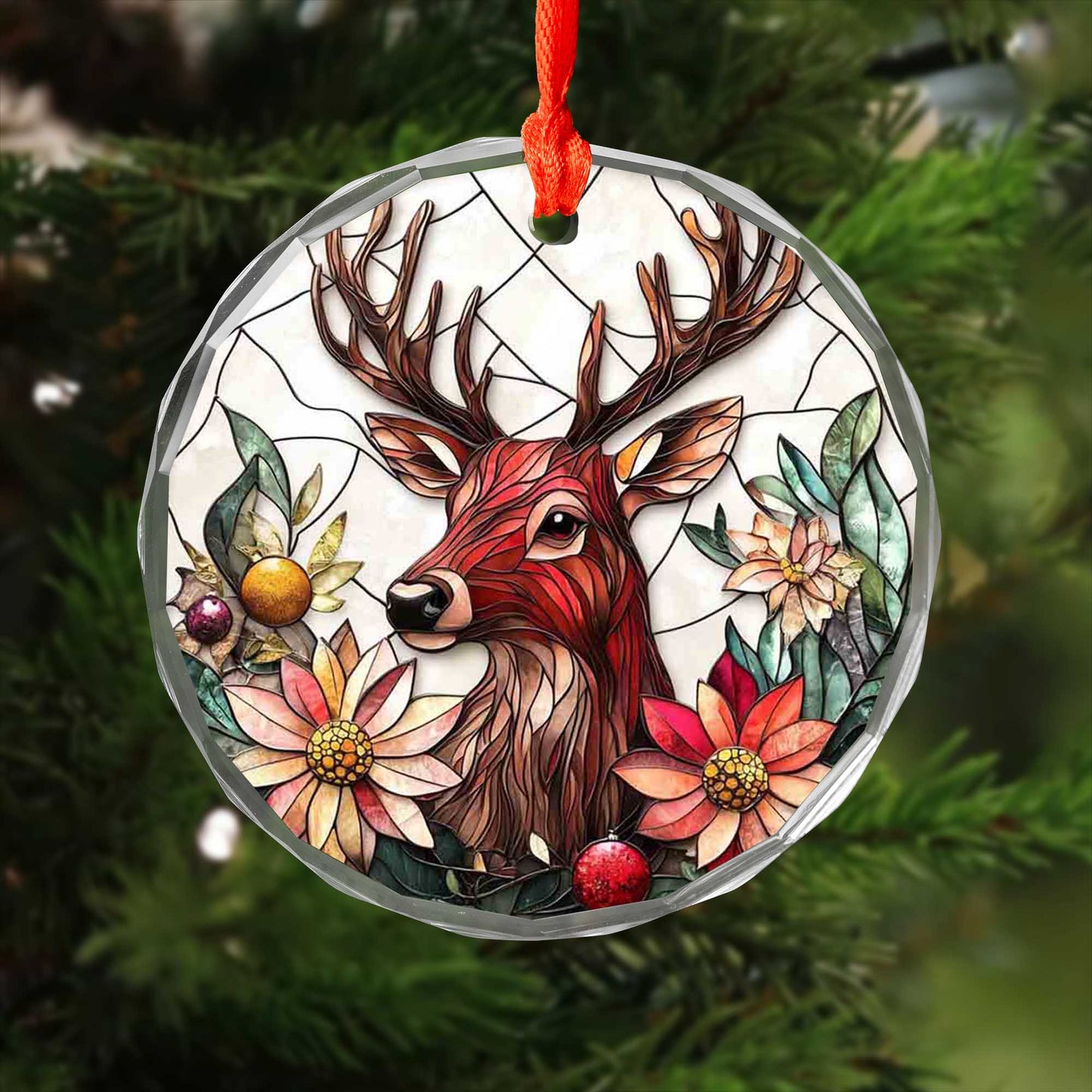 Netecom Colorful Reindeer Christmas Tree Ornament – Stained Glass Style, Festive Holiday Keepsake