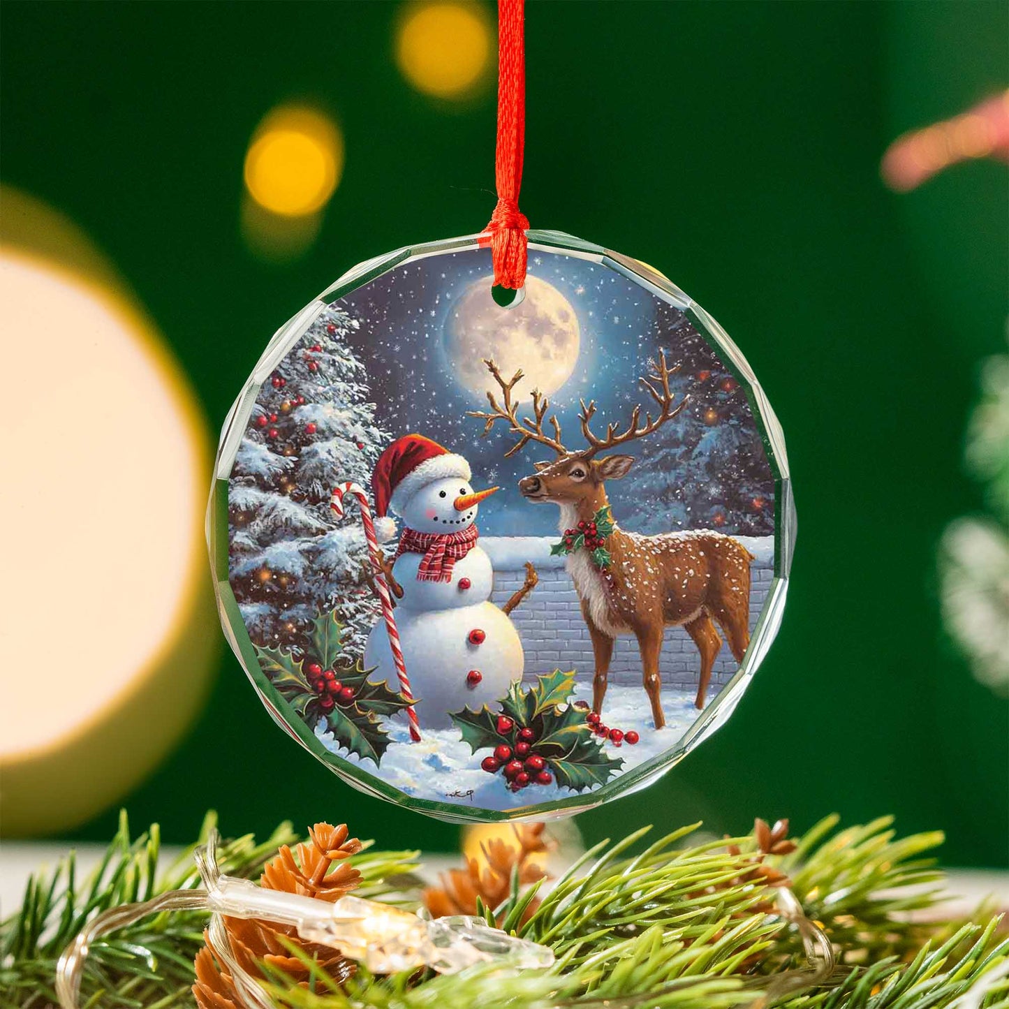 Netecom Snowman & Reindeer Glass Ornament – Christmas Tree Decoration, Holiday Keepsake Gift, 3 in