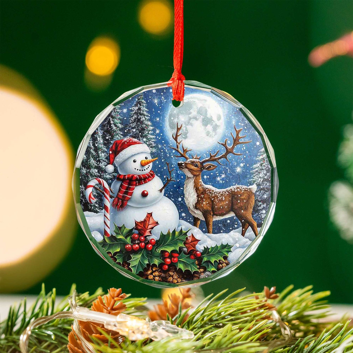Netecom Snowman and Reindeer Glass Ornament – Holiday Tree Decoration, Festive Keepsake Gift, 3 in