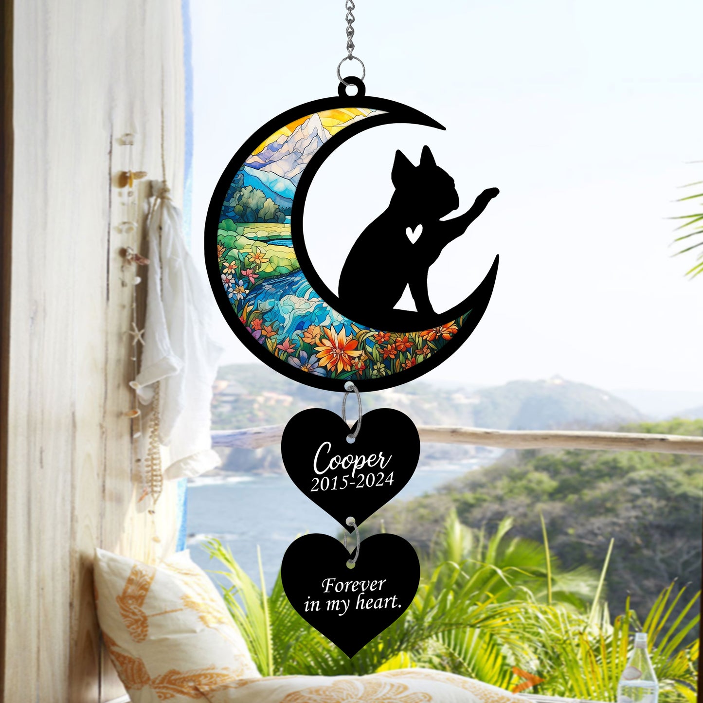 Netecom Personalized Boston Terrier Moon Heart Memorial Ornament – Dog Loss Sympathy Gift, Pet Remembrance Keepsake