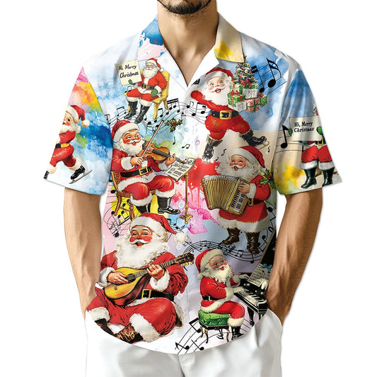 Netecom Musical Santa Claus Christmas Hawaiian Shirt, Funny Holiday Button Down Summer Beach Short Sleeve Shirt, S-5XL