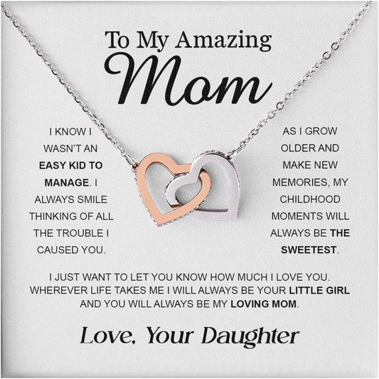 Netecom Personalized To My Amazing Mom Necklace from Daughter, Custom Message Card with Name, Interlocking Heart Jewelry Gift for Birthday, Christmas