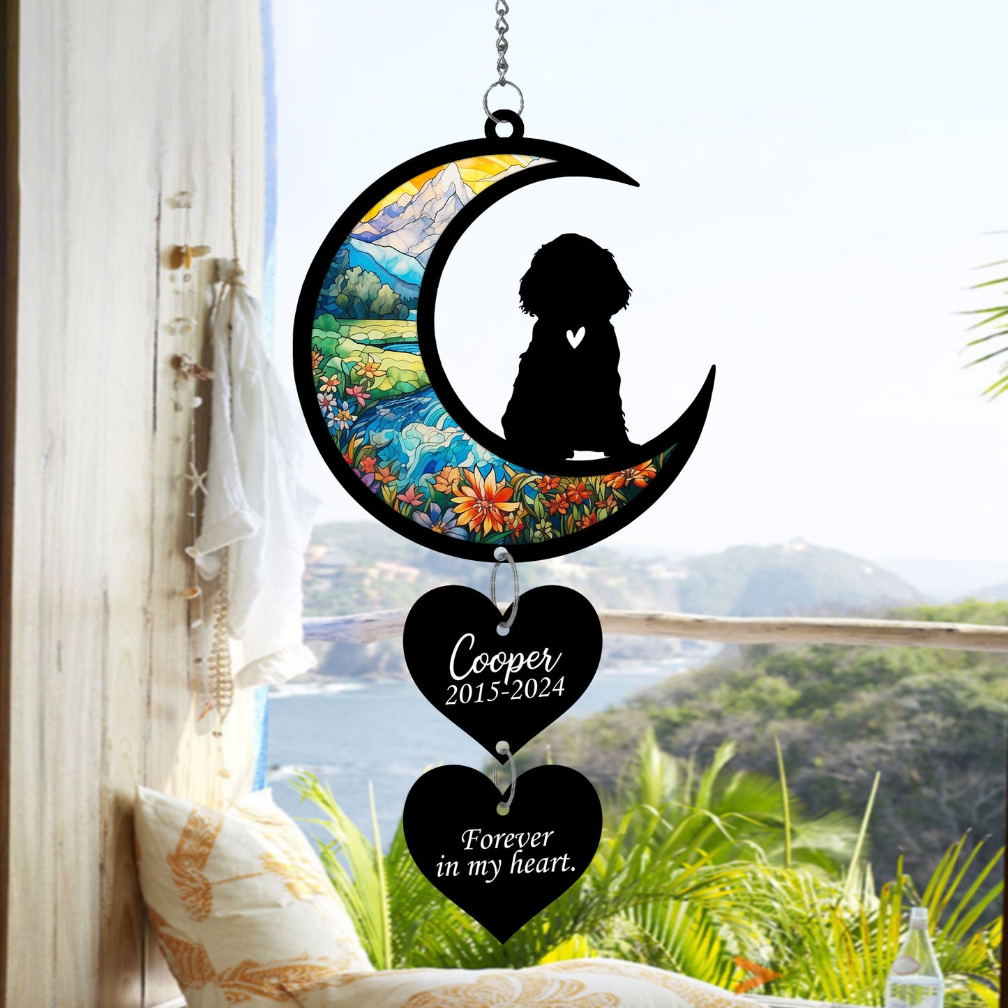 Netecom Personalized Cocker Spaniel Moon Heart Memorial Suncatcher – Dog Loss Remembrance Gift, Forever Loved Ornament