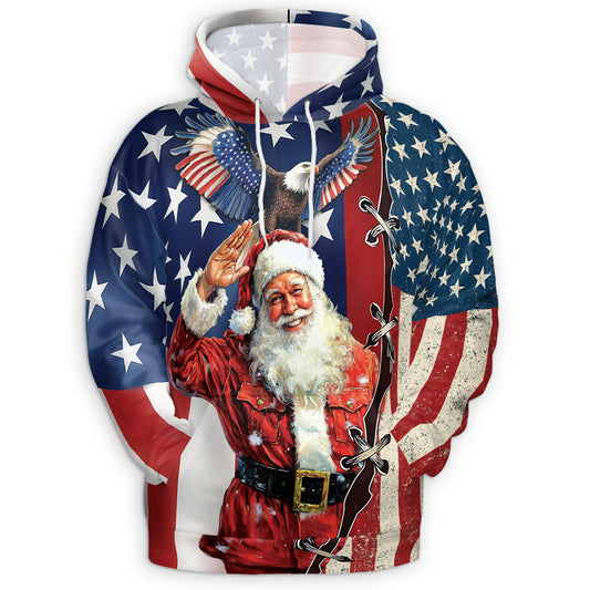 Netecom Patriotism American Christmas Print Hoodie with Front Pocket, All Over Graphic Eagle USA Flag Sweatshirt Unisex Casual
