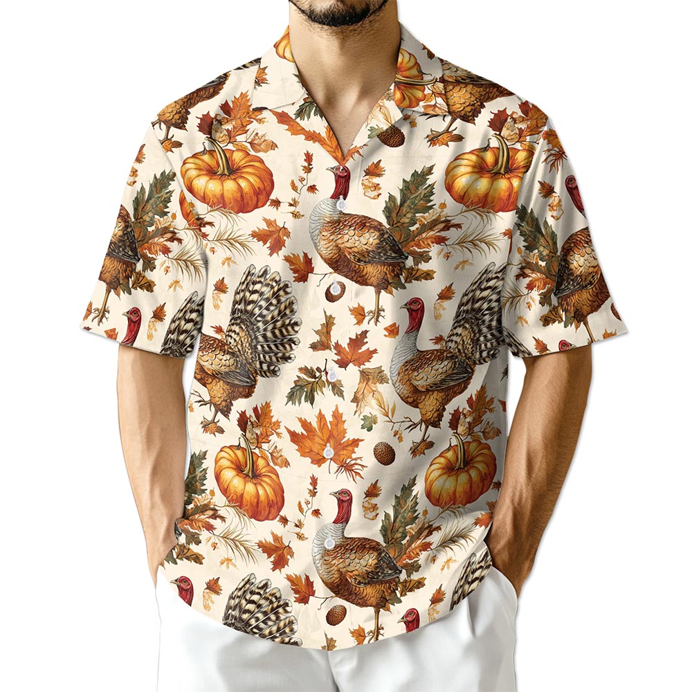 Netecom Thanksgiving Turkey Sun Hawaiian Shirt for Men, Happy Turkey Day Button Down Summer Beach Short Sleeve Shirts, S-5XL