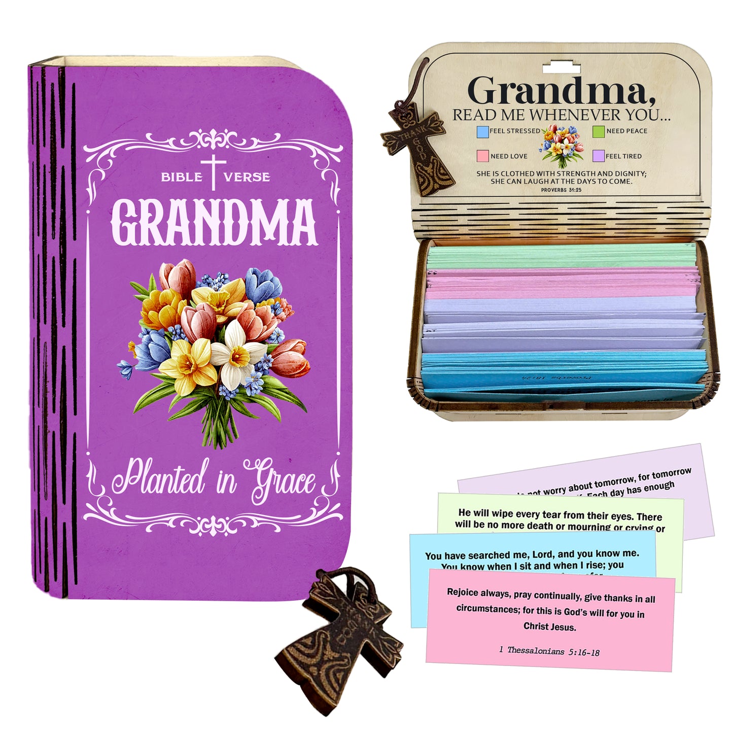 Bible Verse Box for Grandma– 150 Prayer Cards, Read Me Whenever Bible Verses With Wooden Box for Emotion & Feeling, Mother's Day, Inspirational Scriptures, Christian Bible Gifts for Women