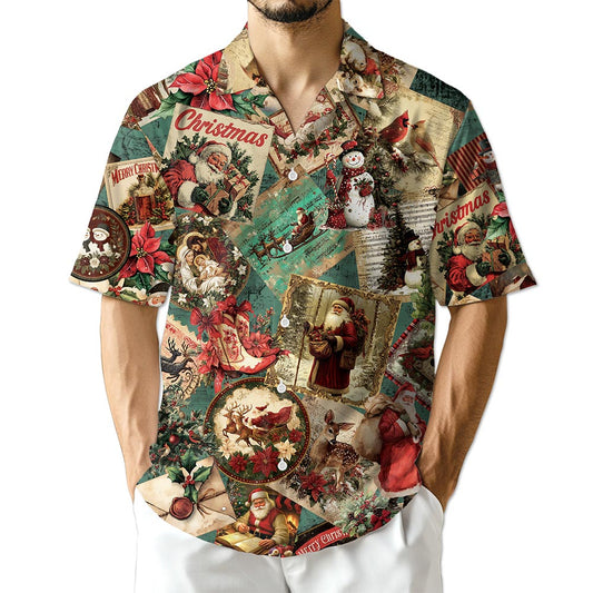 Netecom Merry Christmas Santa Claus Hawaiian Shirt for Men, Retro Holiday Button Down Summer Beach Short Sleeve Shirts, S-5XL