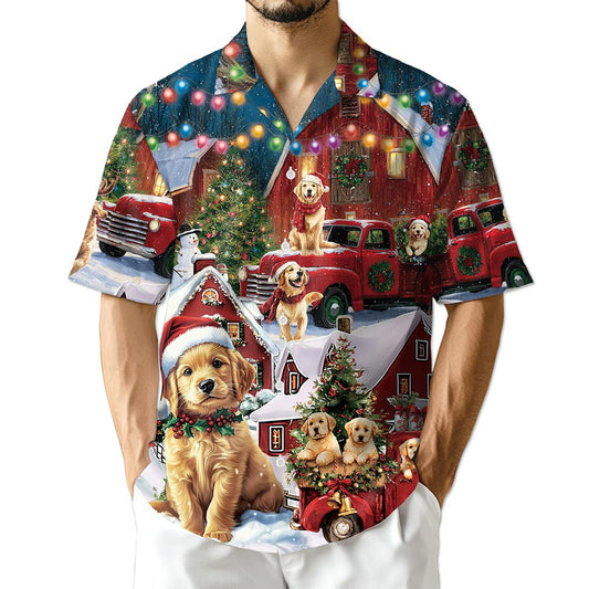 Netecom Golden Retriever Christmas Hawaiian Shirt for Men, Dog Lover Gift, Funny Animal Button Down Summer Beach Shirts, S-5XL