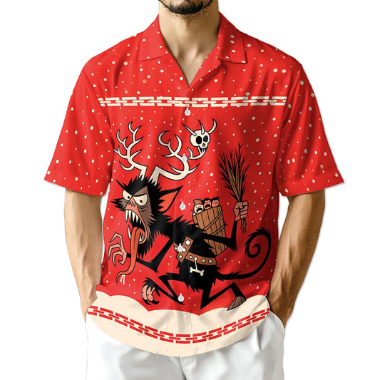 Netecom Krampus Christmas Hawaiian Shirt for Men Women, Demon Santa Print Button Down Summer Beach Short Sleeve Shirts, S-5XL