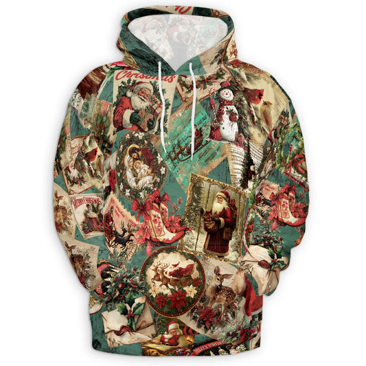Netecom Merry Christmas Santa Claus Print Hoodie with Front Pocket, All Over Retro Holiday Graphic Sweatshirt Unisex Casual