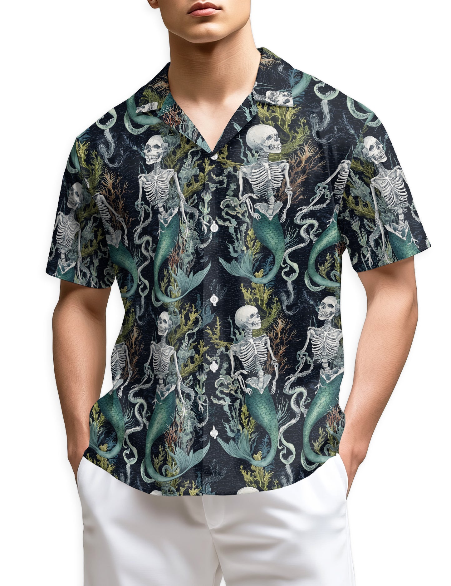 Netecom Devil Mermaids Hawaiian Shirt for Men, Mermaids Lover Gifts, Mythical Creatures Button Down Summer Beach Shirts