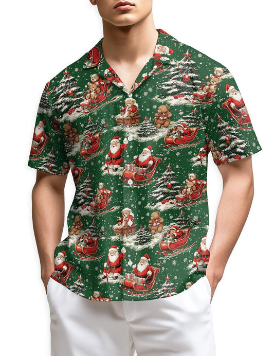 Netecom Funny Santa Sleigh Christmas Hawaiian Shirt for Men Women, Xmas Style Button Down Shirts, S-5XL