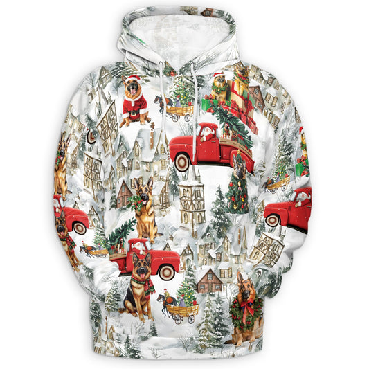 Netecom German Shepherd Christmas 3D Hoodie with Front Pocket, Unisex Casual All Over Dog Lover Graphic Sweatshirt
