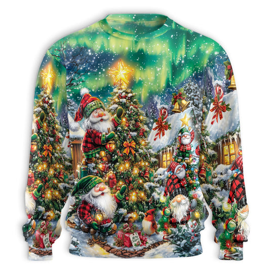 Netecom Funny Christmas Santa Gnome Sweatshirt 3D All Over Print– Unisex Crewneck Pullover, Lightweight Fleece Casual Outfit