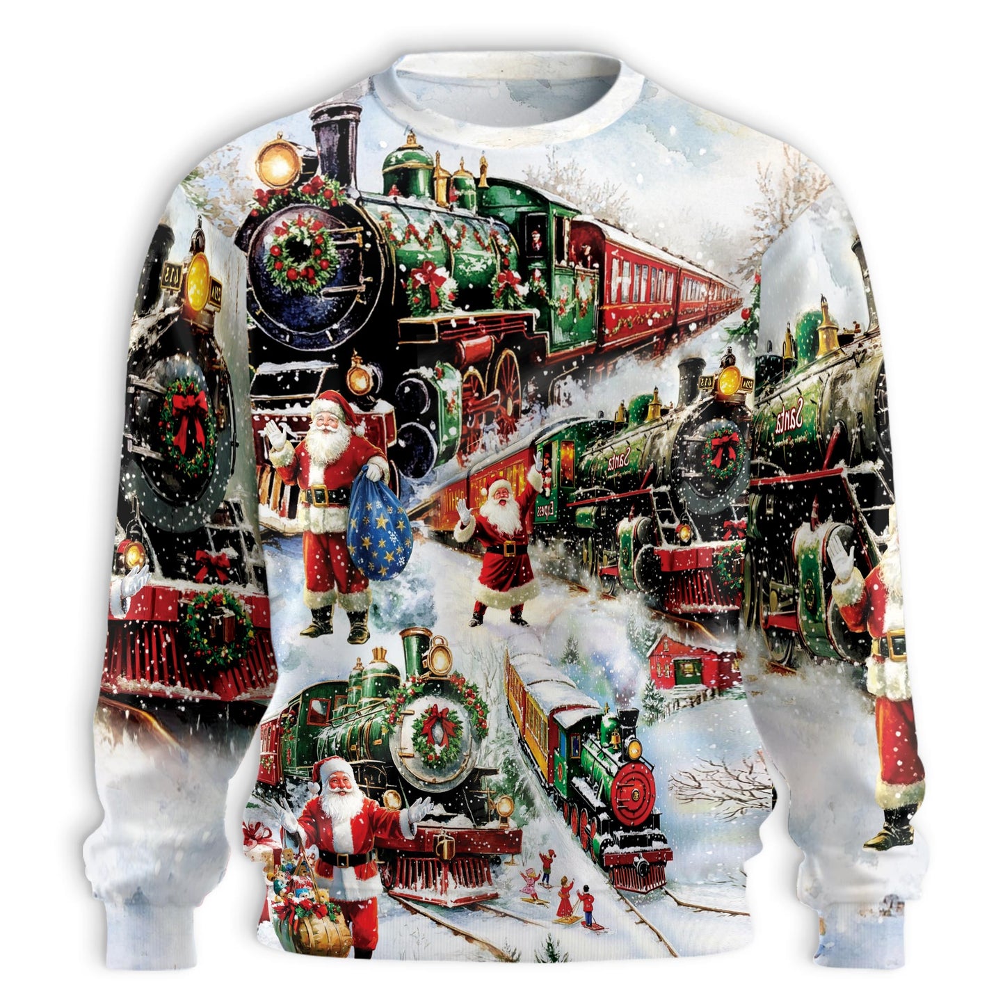 Netecom Christmas Santa Locomotive Sweatshirt 3D All Over Print – Unisex Crewneck Pullover, Lightweight Fleece Casual Outfit