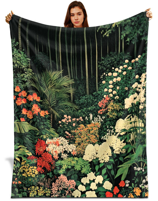 Netecom Moody Greenhouse Garden Blanket, Vintage Botanical Floral Throw Blanket for Couch, Bed or Sofa, Ultra Soft Warm, Plant Lovers Gifts, Present for Christmas, Graduation or Garden Decor