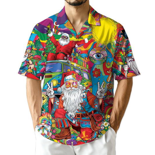Netecom Hippie Santa Claus Hawaiian Shirt for Men, Funny Christmas Holiday Button Down Summer Beach Short Sleeve Shirts, S-5XL