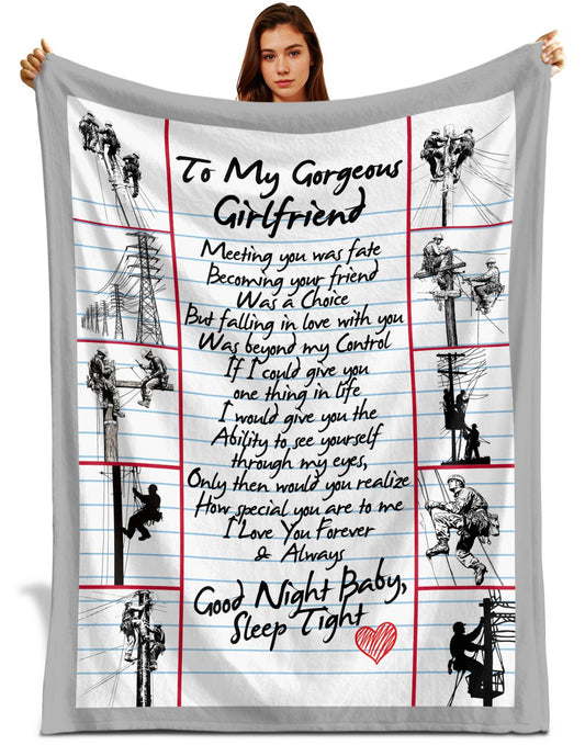 Netecom NETHOUSE Personalized To My Girlfriend Blanket from Lineman Boyfriend, Ultra Soft Warm Throw Blanket for Couch, Bed or Sofa, Birthday Gifts for Girlfriend, Present for Christmas, Valentines Day