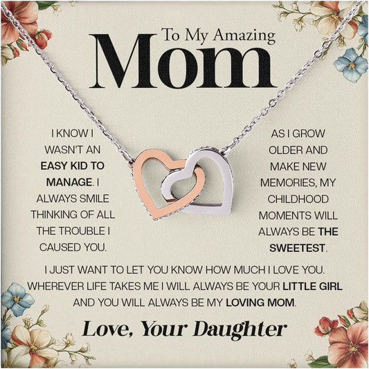 Netecom Personalized To My Amazing Mom Necklace from Daughter, Custom Message Card with Name, Interlocking Heart Jewelry Gift for Birthday, Christmas