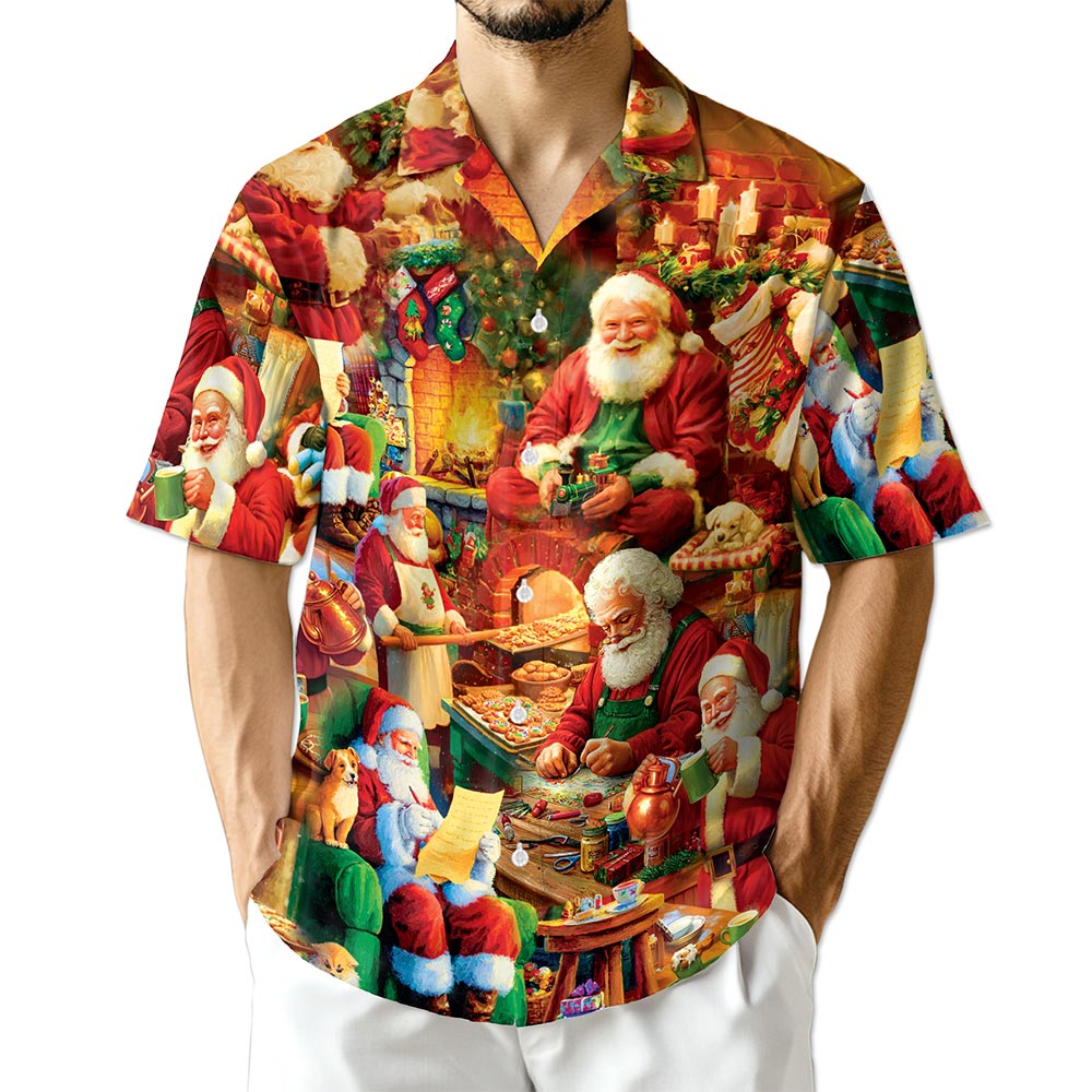 Netecom Santa Claus Workshop Christmas Hawaiian Shirt for Men, Festive Holiday Factory Button Down Summer Beach Shirt, S-5XL