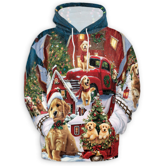 Netecom Golden Retriever Christmas Print Hoodie with Front Pocket, Dog Lover Gift, All Over Graphic Sweatshirt Unisex Casual