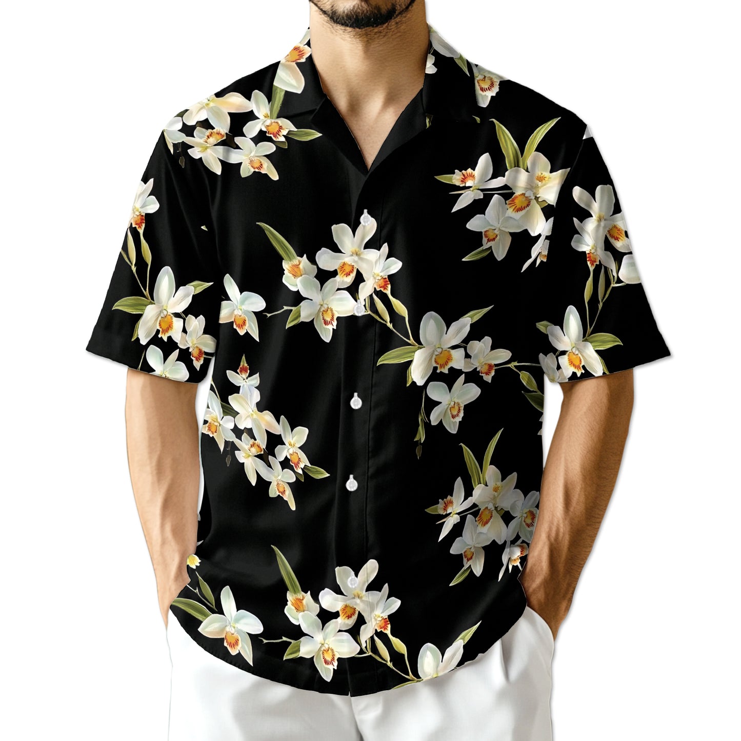 Netecom Orchid Hawaiian Shirt for Men, Floral Lover Gifts, Flower Button Down Summer Beach Shirt