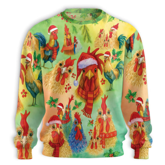 Netecom Funny Christmas Rooster Sweatshirt 3D All Over Print – Unisex Crewneck Pullover, Lightweight Fleece Casual Outfit