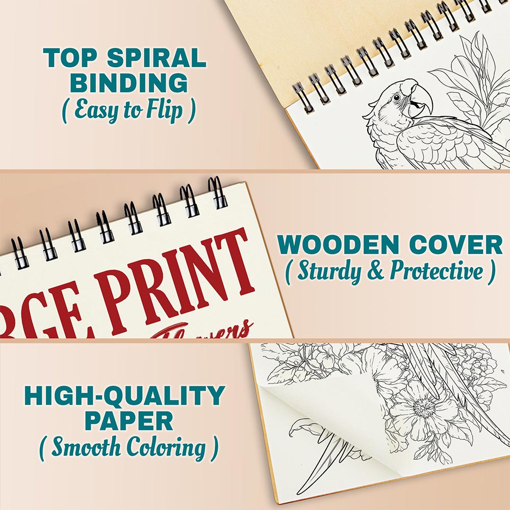 Netecom Large Print Macaw and Flowers Coloring Pages For Adults