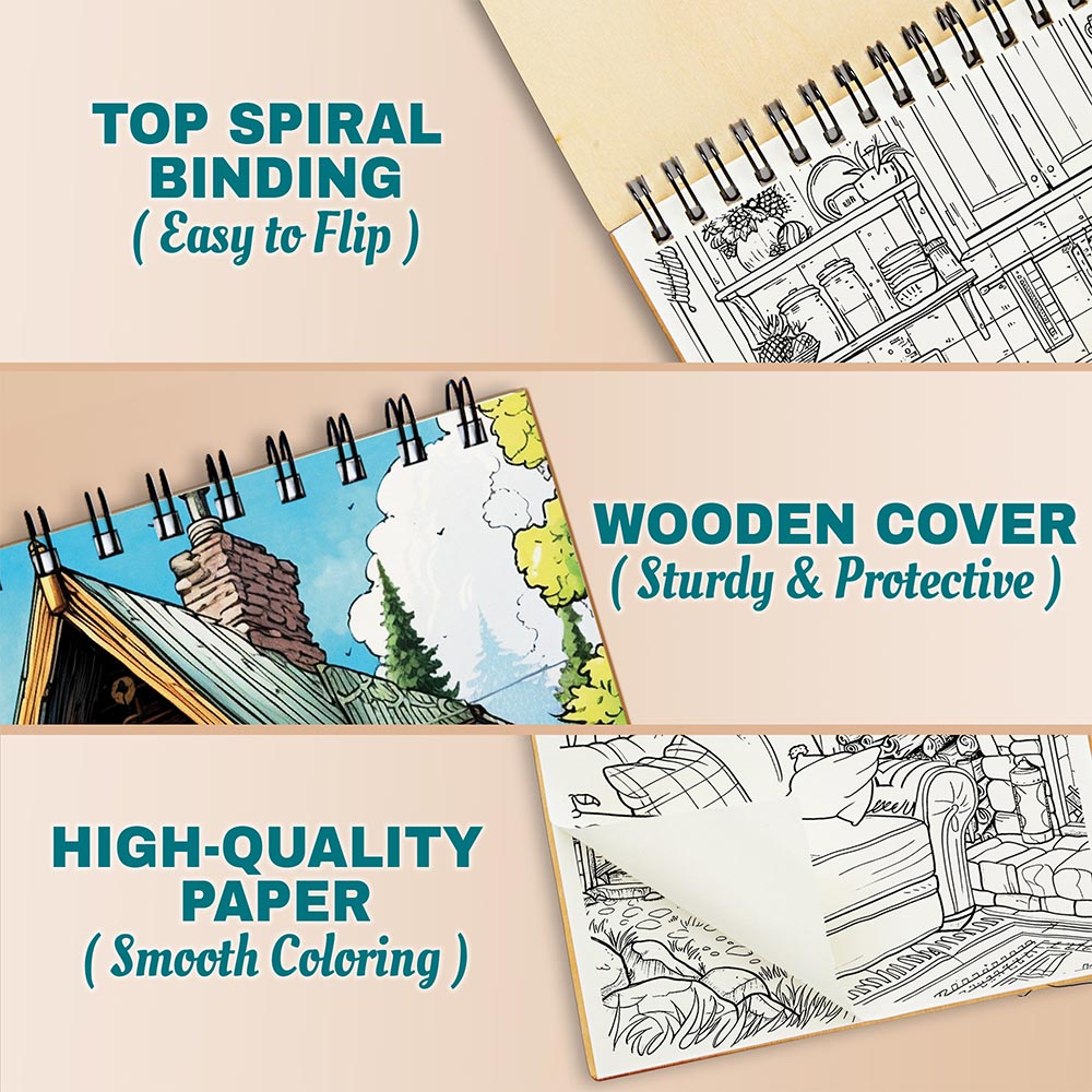 Netecom Woodland Cozy Cabins Coloring Pages For Adults