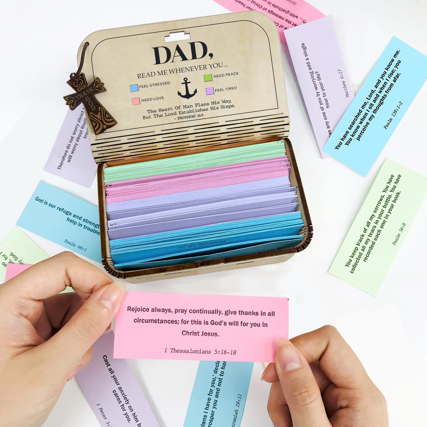 Bible Verse Box for Dad– 150 Prayer Cards, Bible Verses With Wooden Box for Emotion and Feeling, Gift for Fathers Day, Inspirational Scriptures, Christian Bible Gifts for Men