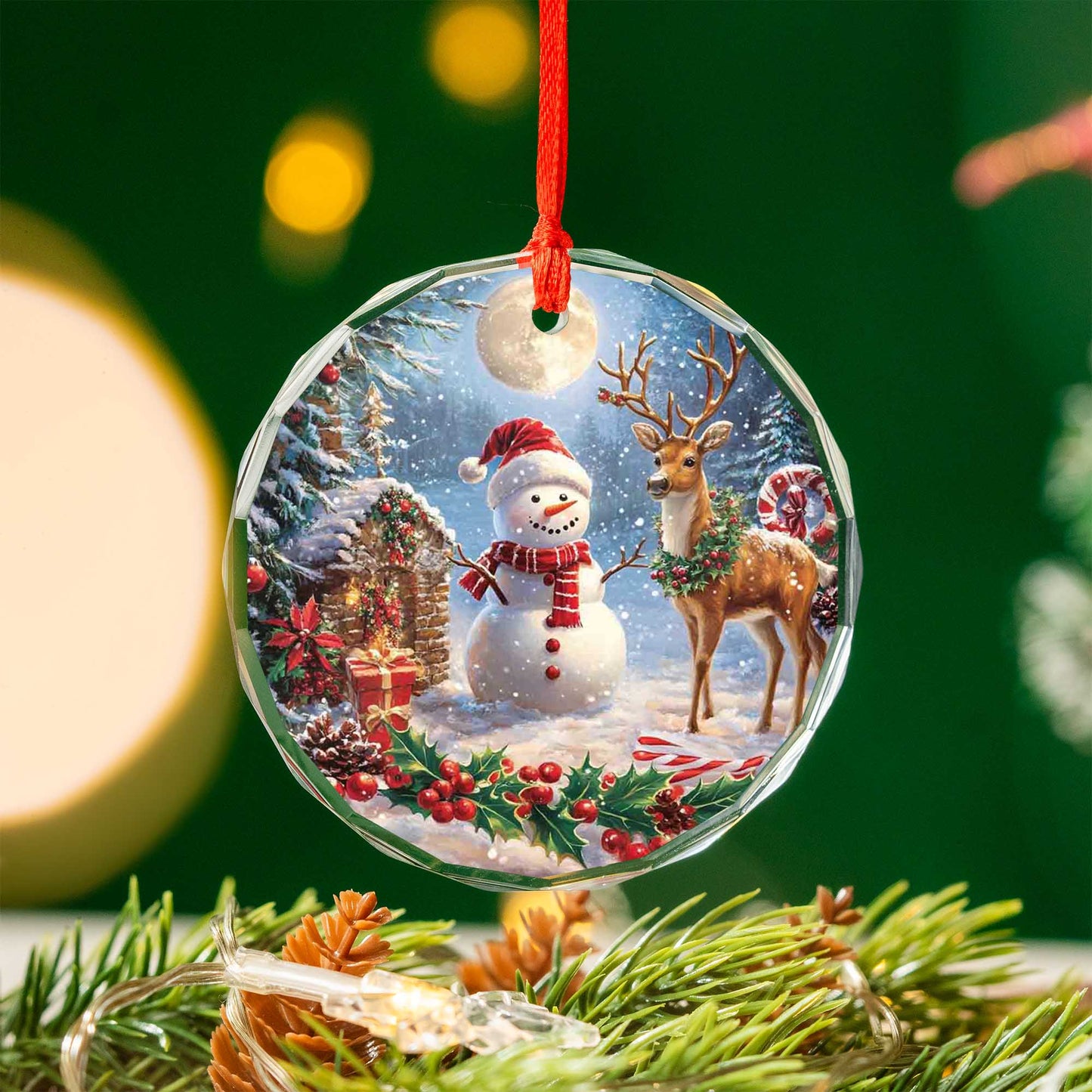 Netecom Christmas Snowman and Reindeer Glass Ornament – Holiday Tree Decoration, Gift Keepsake, 3 in