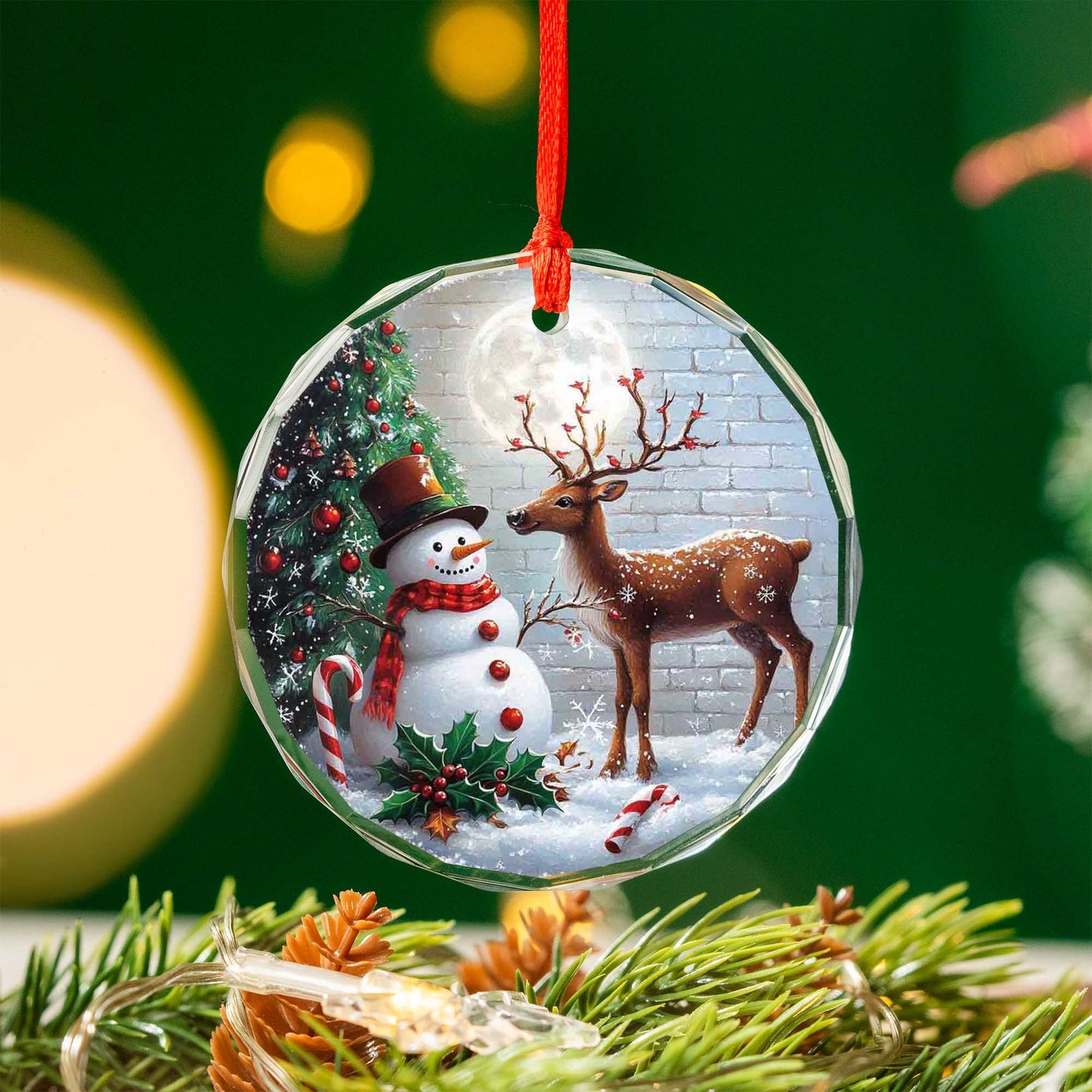 Netecom Snowman & Reindeer Holiday Glass Ornament – Perfect Christmas Tree Decor, Keepsake Gift, 3 in