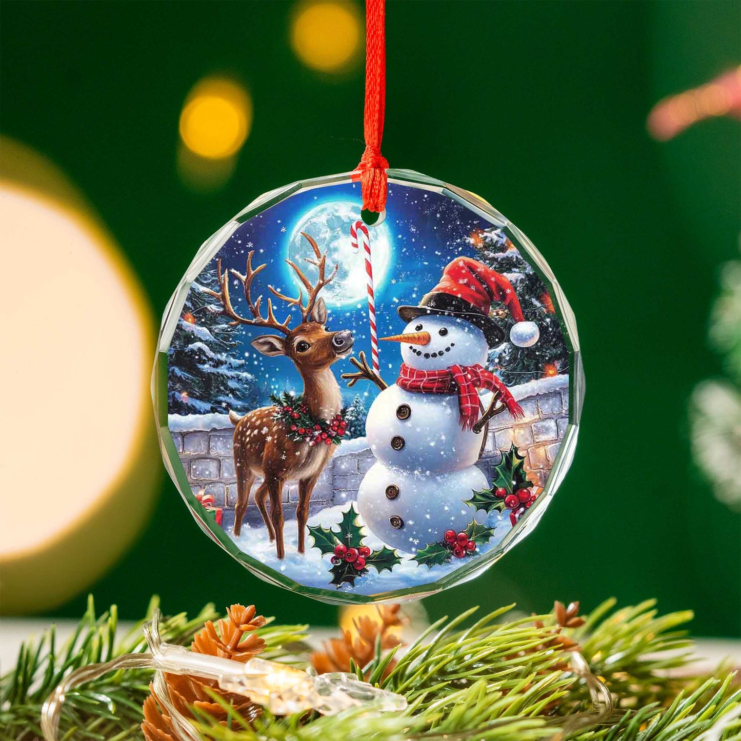 Netecom Snowman and Reindeer Glass Ornament – Christmas Tree Decor, Perfect Holiday Gift Keepsake, 3 in