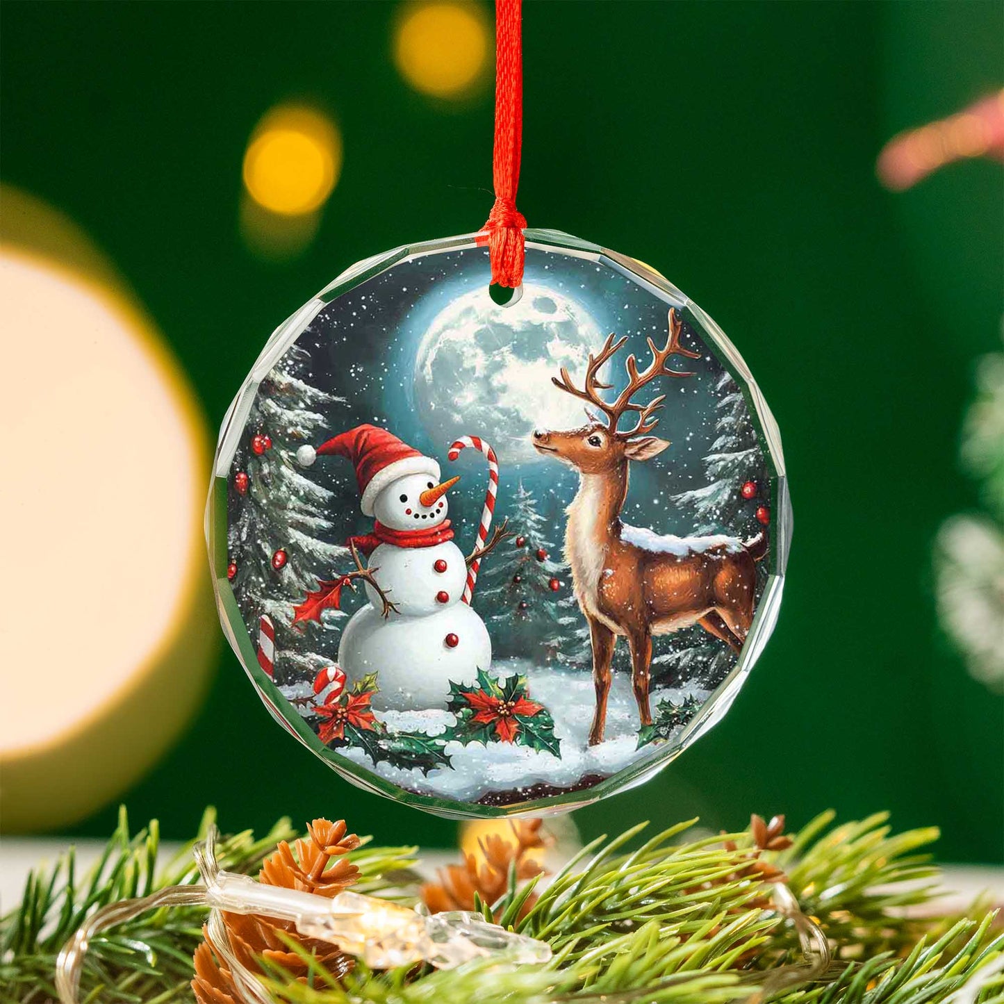 Netecom Christmas Snowman and Reindeer Glass Ornament – Perfect Holiday Tree Decor, Gift Keepsake, 3 in