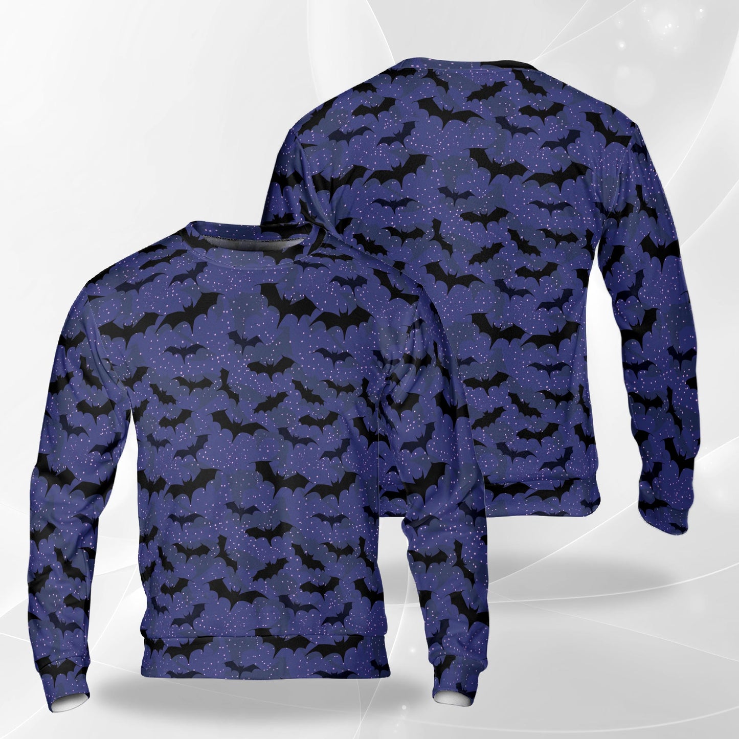 Netecom Halloween Bat Pattern Sweatshirt 3D All Over Print, Spooky Night Outfit, Crewneck Pullover for Costume Party