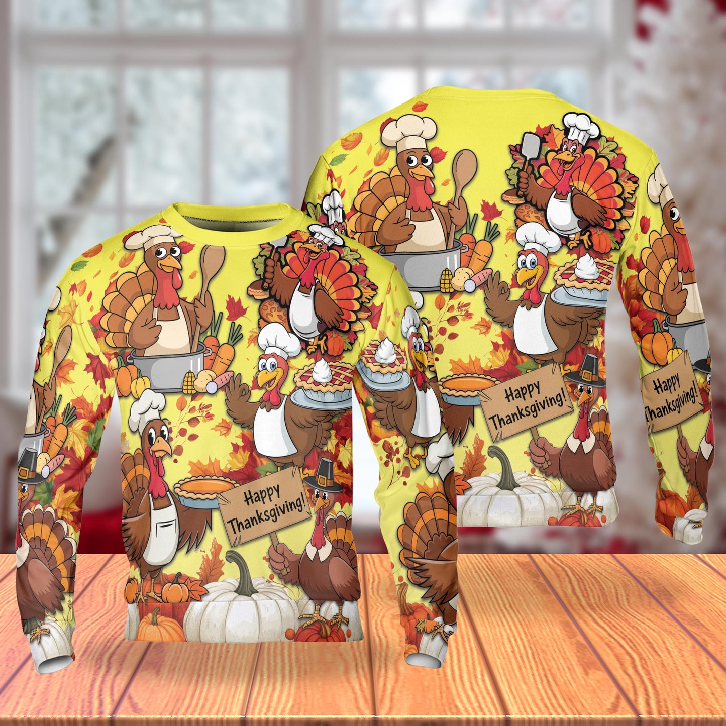 Netecom Thanksgiving Turkey Chef Sweatshirt 3D All Over Print – Unisex Crewneck Pullover, Lightweight Fleece Casual Outfit