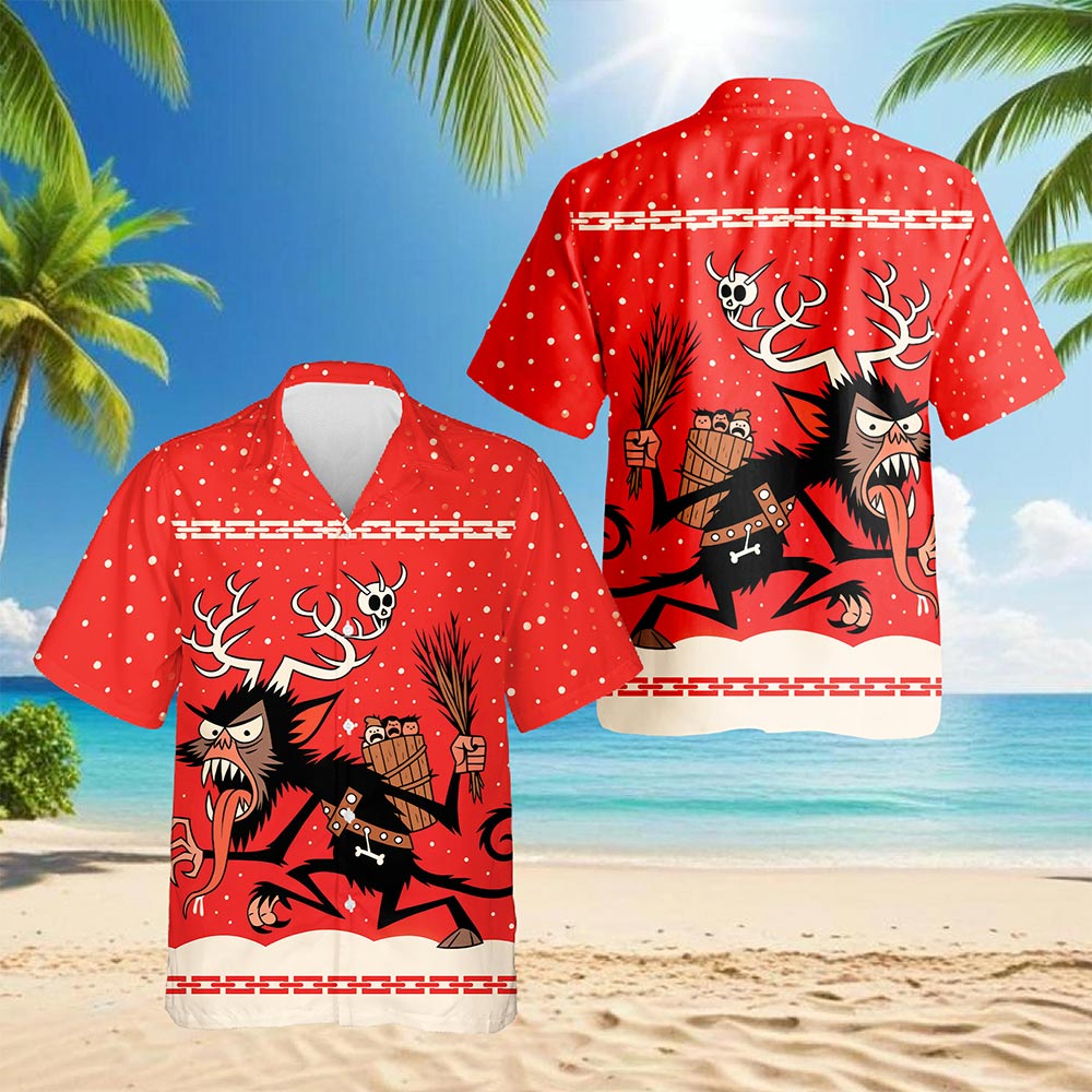 Netecom Krampus Christmas Hawaiian Shirt for Men Women, Demon Santa Print Button Down Summer Beach Short Sleeve Shirts, S-5XL