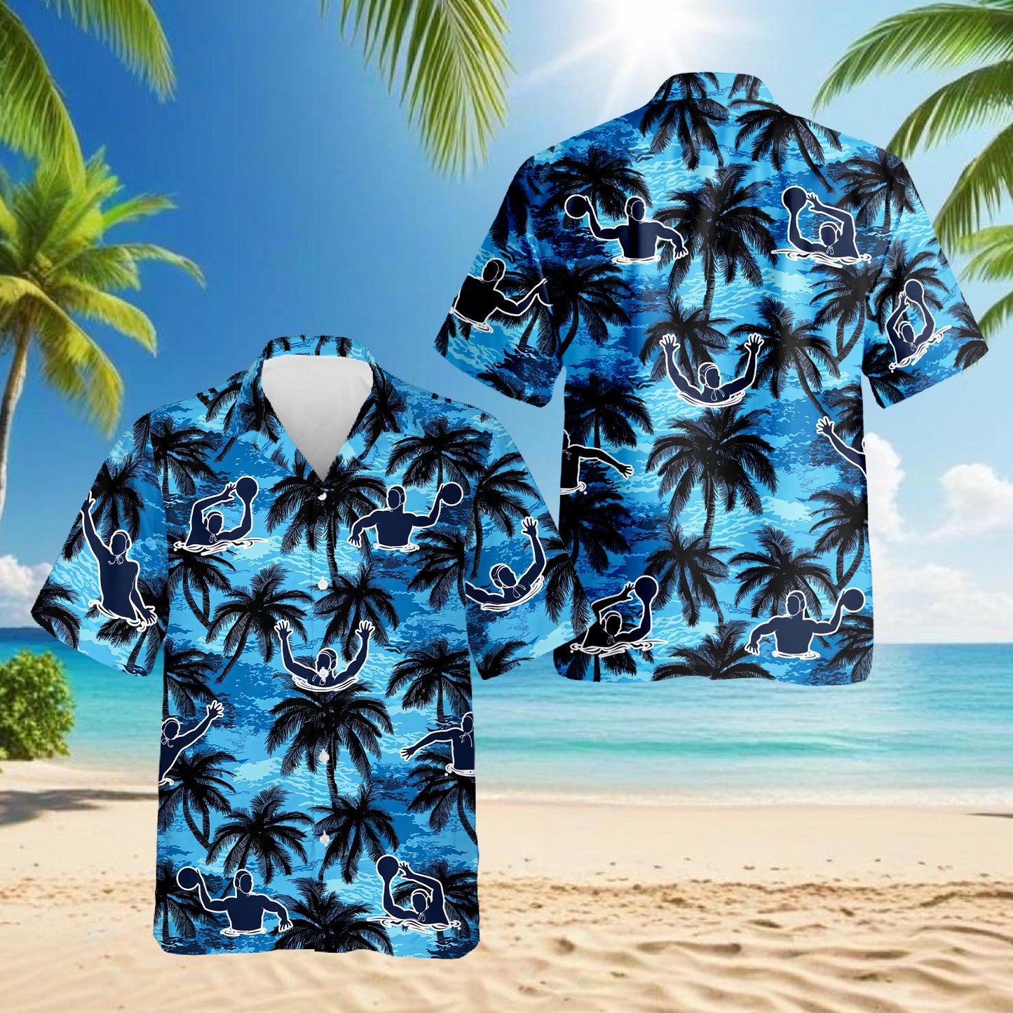 Netecom Water Polo Coconut Tree Hawaiian Shirt for Men Women, Tropical Button Down Summer Beach Short Sleeve Shirts