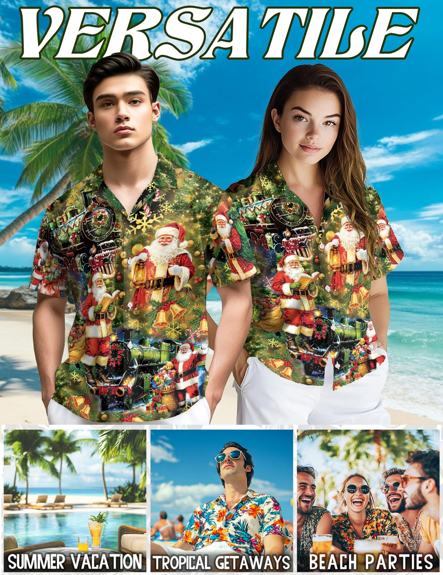Netecom Skull Santa Christmas Hawaiian Shirt for Men Women, Gothic Button Down Summer Beach Shirts, S-5XL