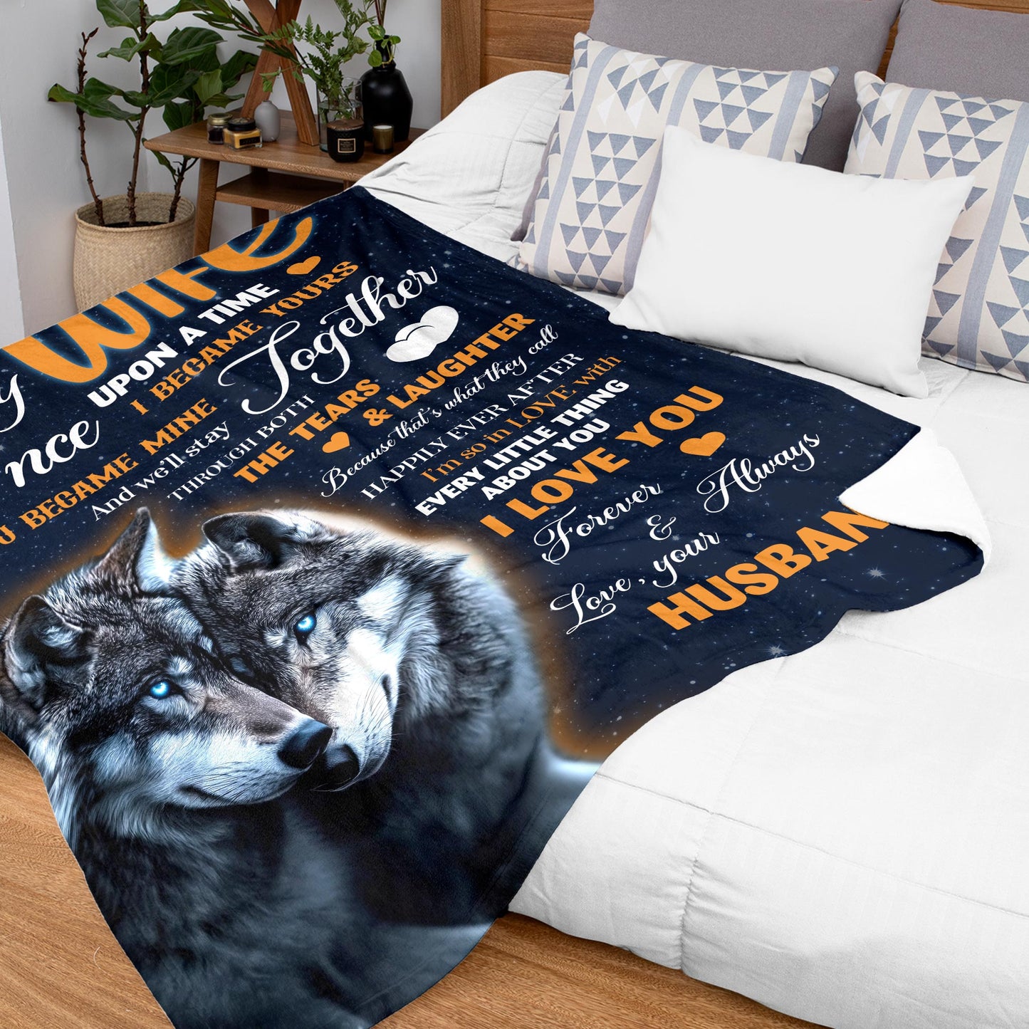 Netecom Personalized To My Wife Blanket from Husband, Romantic Wolf Couple Throw Blanket for Couch, Bed or Sofa, Ultra Soft Warm, Birthday Gifts for Wife, Wedding, Anniversary, or Valentine’s Day