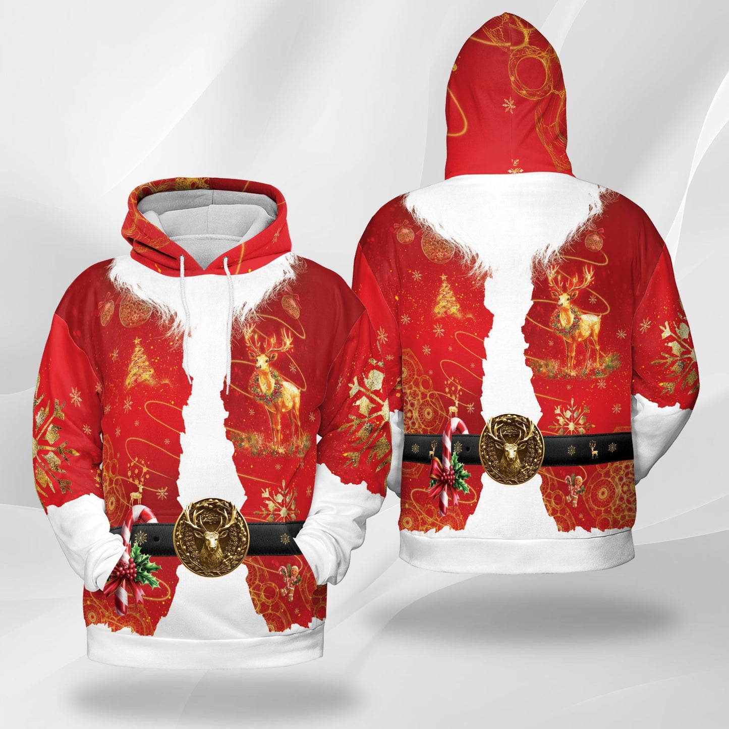 Netecom Santa Costume Christmas Print Hoodie with Front Pocket, All Over Graphic Santa Claus Sweatshirt Unisex Casual