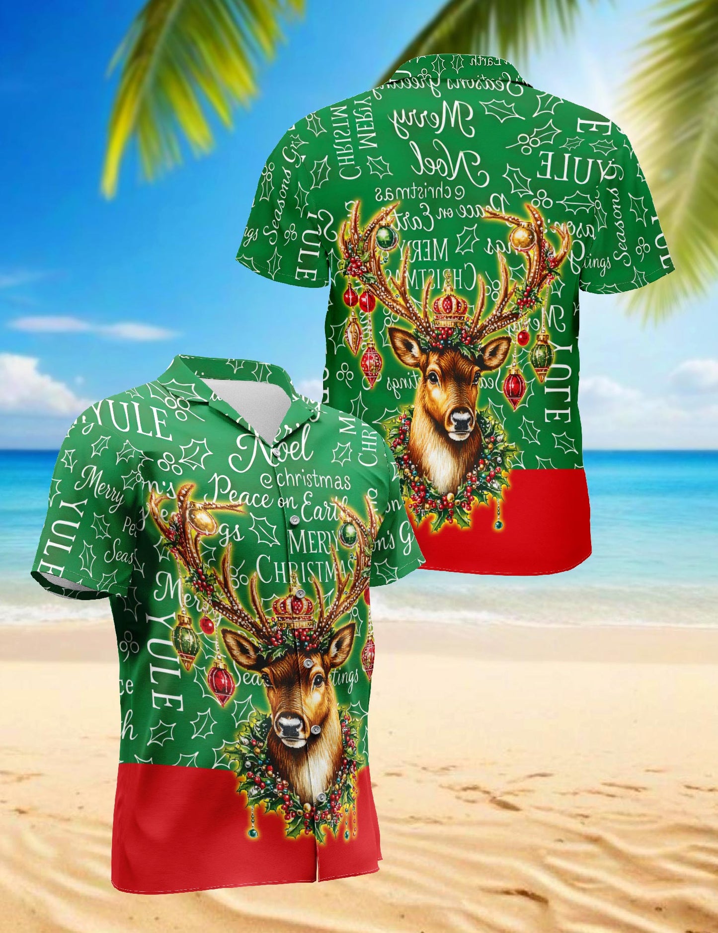Netecom Reindeer Christmas Hawaiian Shirt for Men Women, Funny Holiday Button Down Summer Beach Short Sleeve Shirts, S-5XL