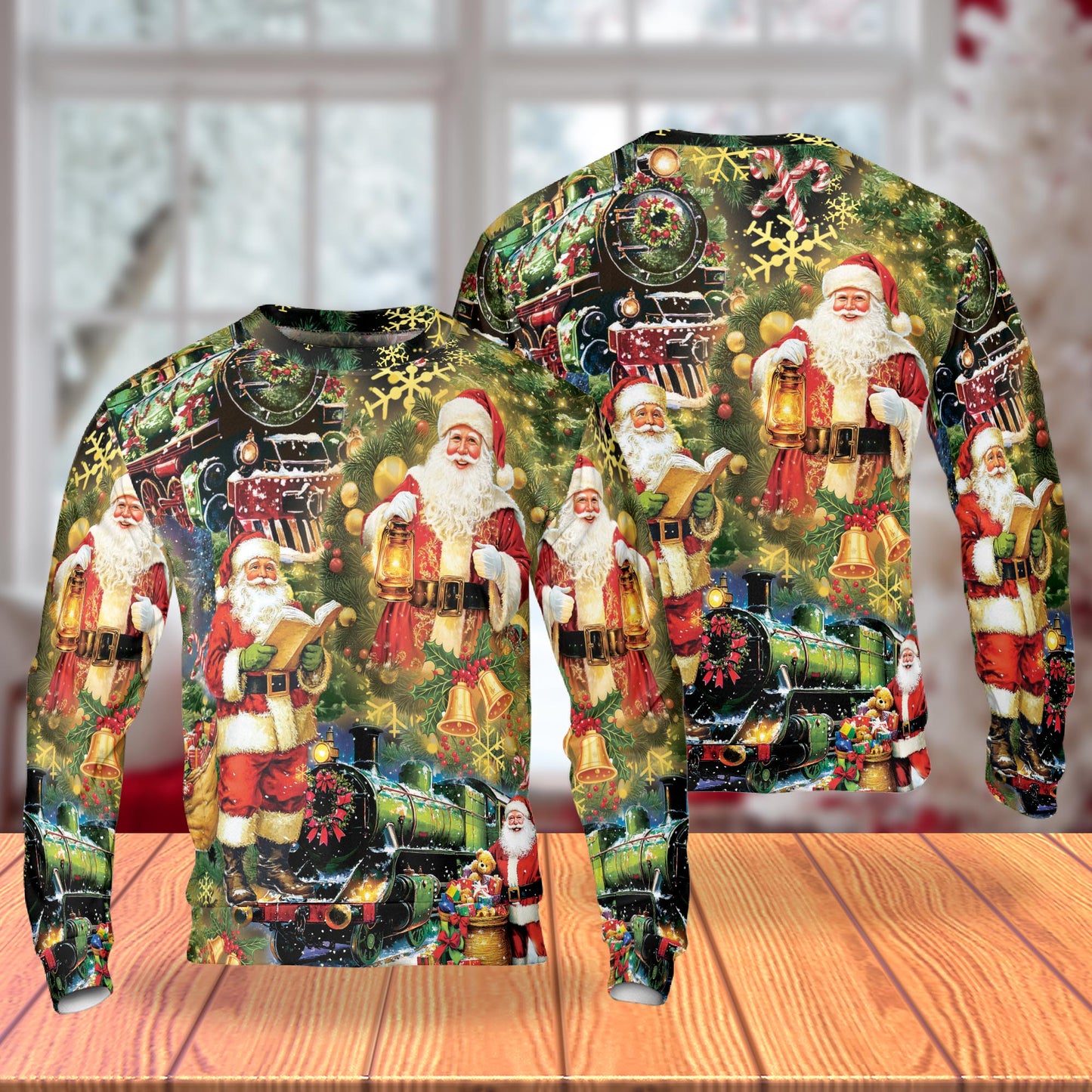 Netecom Santa Locomotive Christmas Sweatshirt 3D All Over Print – Unisex Crewneck Pullover, Lightweight Fleece Casual Outfit